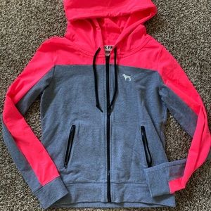 Zip-up hot pink & gray sweater